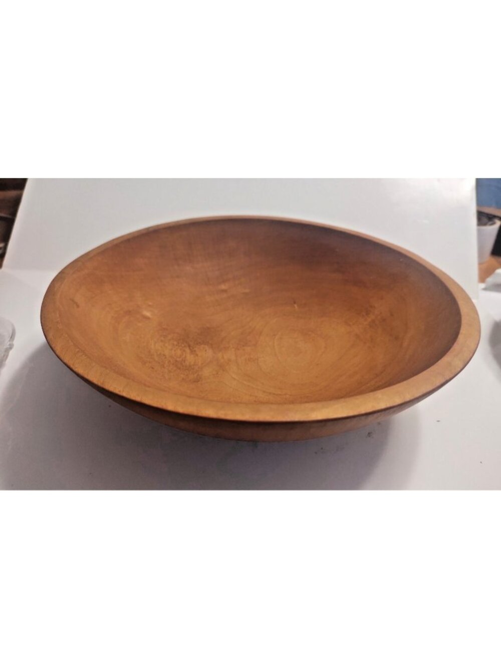 Vintage Hand-turned Oval Cherry Wood salad or serving bowl 10 3/4" x 10"